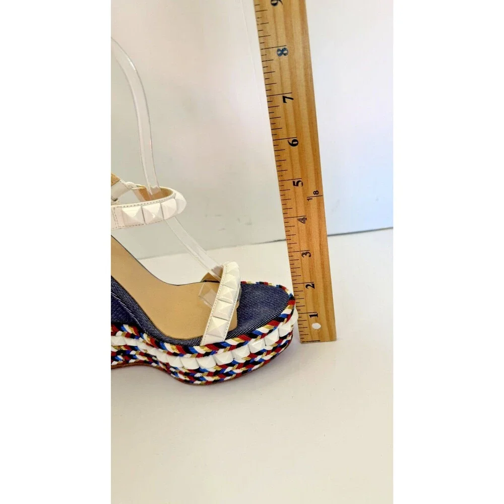 Christian Louboutin Cataclou Espadrille Sandals Red White Blue Denim Size 37 / 7